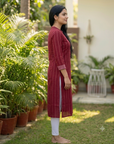 Maroon striped straight kurti
