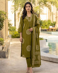 Olive green printed 3-piece kurta set
