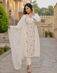Off-white embroidered 3-piece kurta set