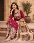 Maroon Printed Straight Kurta Set with Printed Pants & Elegant Dupatta