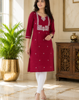 Maroon Straight -cut long kurti