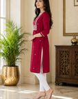 Maroon Straight -cut long kurti