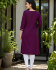Plum purple embroidered straight kurti
