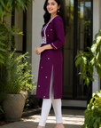 Plum purple embroidered straight kurti
