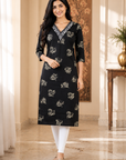 Women's black printed straight kurti
