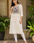Off-white Embroidered Cotton Kurti