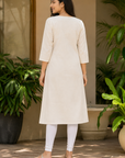 Off-white Embroidered Cotton Kurti
