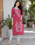Rose pink floral printed straight kurti
