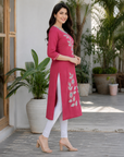 Rose pink floral printed straight kurti
