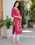 Rose pink floral printed straight kurti