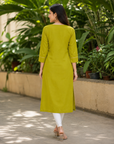 Lime green embroidered straight kurti