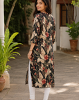 Black floral printed straight kurti
