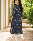 Charcoal grey printed straight kurti