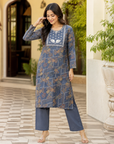 Blue printed kurta & plazzo co-ord set