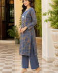 Blue printed kurta & plazzo co-ord set