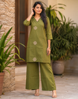 Olive green kurta & plazzo co-ord set