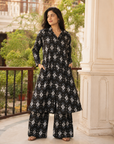 Black printed kurta plazzo set