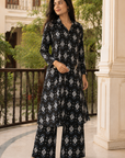 Black printed kurta plazzo set