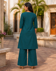 Teal Blue embroidered kurta plazzo set