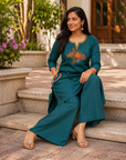 Teal Blue embroidered kurta plazzo set