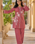 Dusty rose embroidered kurta palazzo set