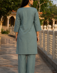 Sage green embroidered kurta pant set