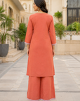 Peach embroidered kurta palazzo set