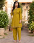 Mustard Yellow solid kurta pant set