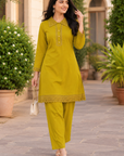 Mustard Yellow solid kurta pant set