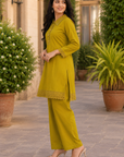 Mustard Yellow solid kurta pant set