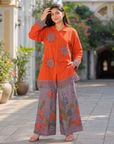Orange embroidered shirt co-ord set