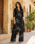 Black floral printed cotton kurta & Palazzo co-ord set