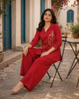 Red embroidered co-ord set
