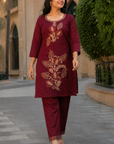 Maroon floral printed co-ord set