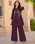 Wine embroidered co-ord set