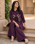 Wine embroidered co-ord set