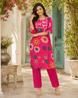 Pink floral printed kurti pant set