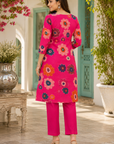 Pink floral printed kurti pant set