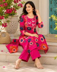 Pink floral printed kurti pant set