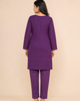 Purple embroidered cotton kurta pant set