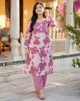 Pink floral printed kurta pant set