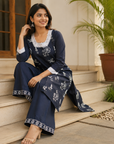 Navy Blue floral printed kurta pant set