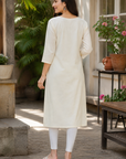 Off-white embroidered straight kurti
