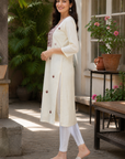Off-white embroidered straight kurti