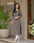 Grey embroidered straight kurti