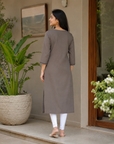Grey embroidered straight kurti
