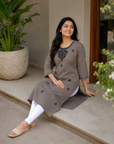Grey embroidered straight kurti
