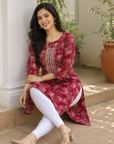 Pink floral printed straight kurti