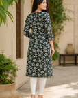 Black floral printed straight kurti