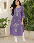 Lavender embroidered straight kurti